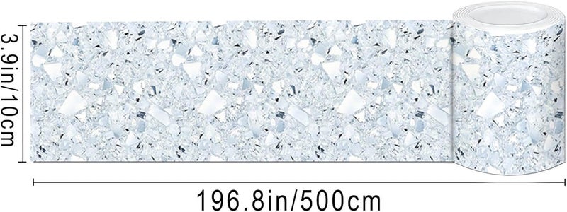 IVN Wallpaper Border Peel and Stick Decorative Wall Trim Self Adhesive Silver Diamond Texture Design Wallpaper for Bathroom Laundry Room Pool Area Mirror Frame Shelf Wall Edge 4x196 Inch - Image 3